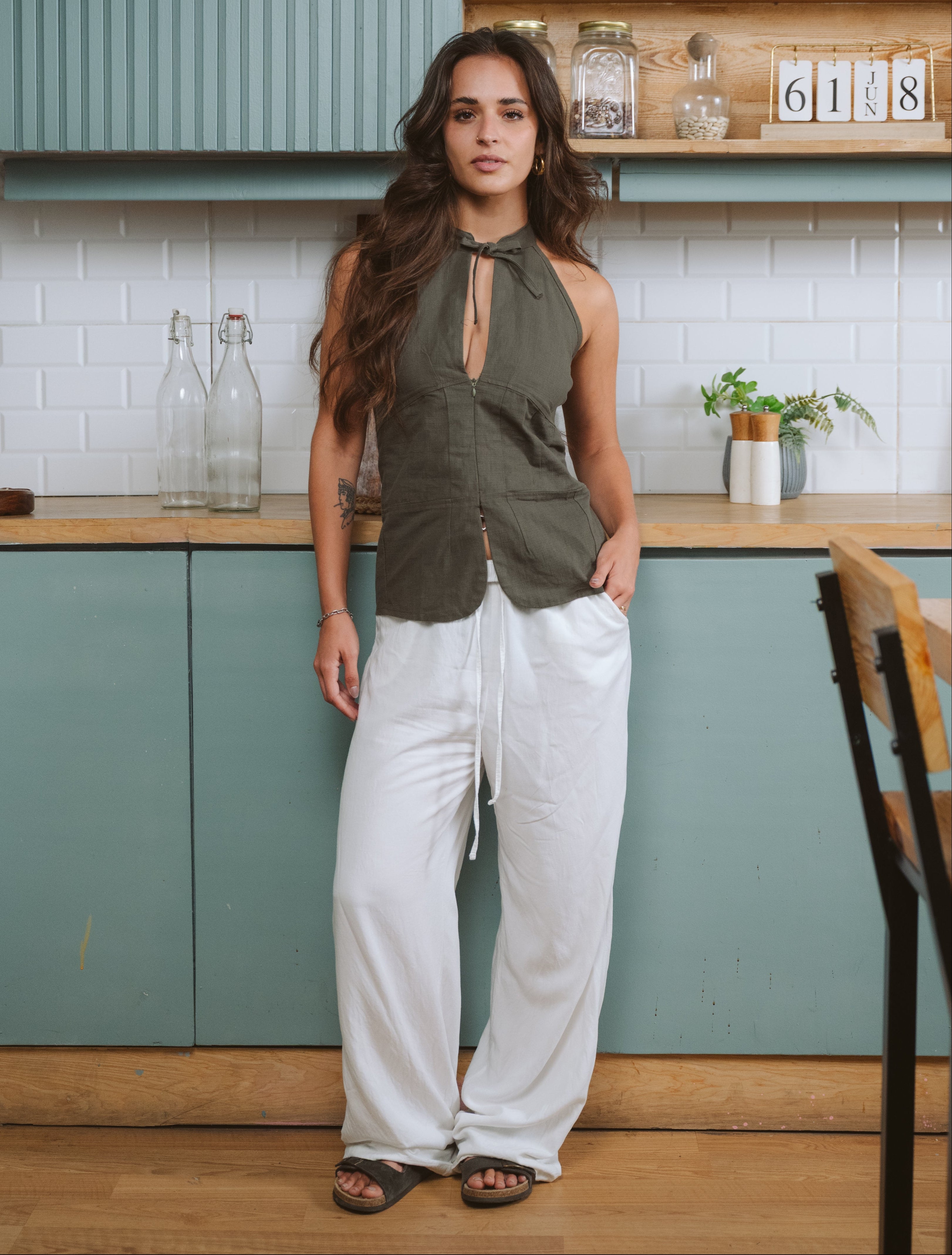 Olive Tie-Neck Top