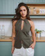 Olive Tie-Neck Top