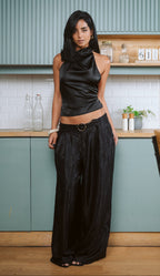 Black Satin Halter Top