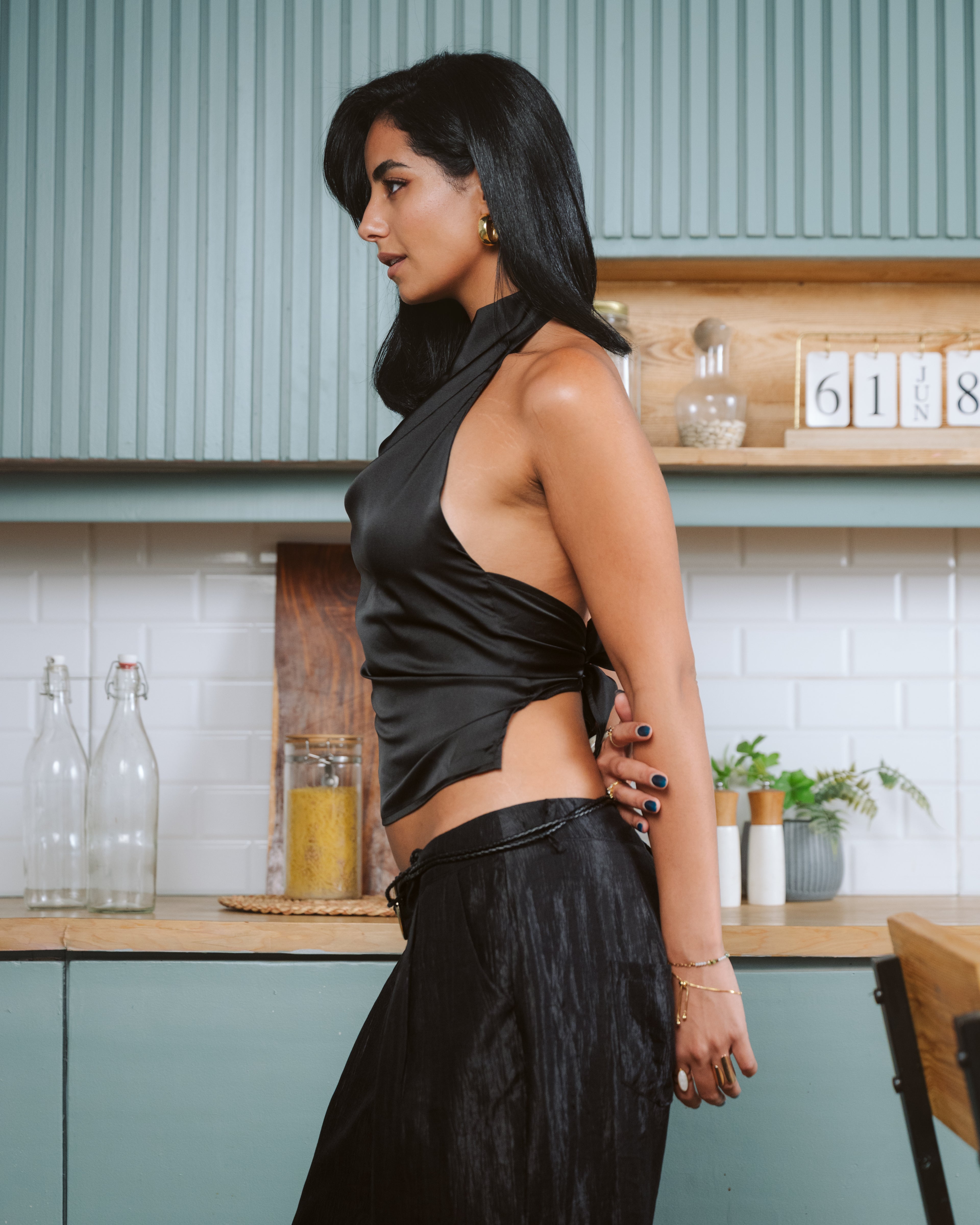Black Satin Halter Top