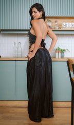 Black Satin Halter Top